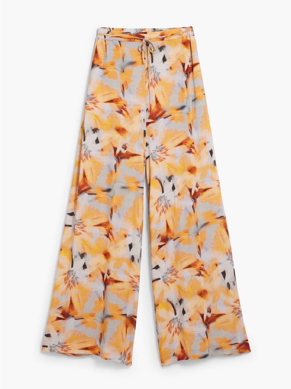 Wide-Leg Floral Print Pants in Yellow